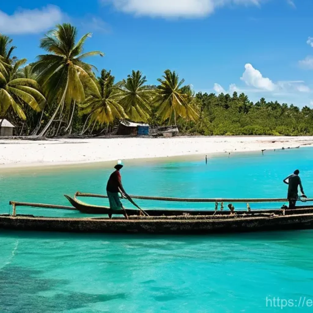키리바시 주요 무역 협정 - **A Vibrant Hub of Kiribati Exports: Fishing and Coconut Industry**
    "A bustling, sun-drenched co...