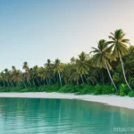 키리바시 부족별 언어 차이 - **Prompt:** A serene, panoramic view of a typical Kiribati atoll at sunrise. The soft light illumina...