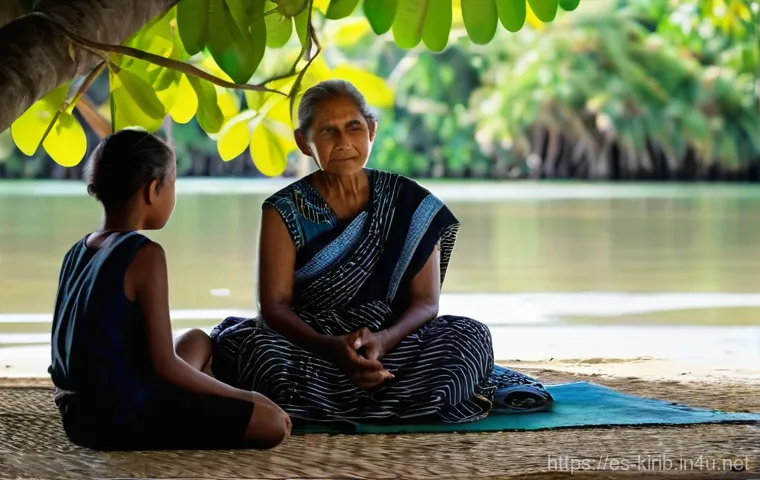 키리바시 부족별 언어 차이 - **Prompt:** A dynamic and engaging scene set on a bustling part of a Northern Kiribati atoll, such a...