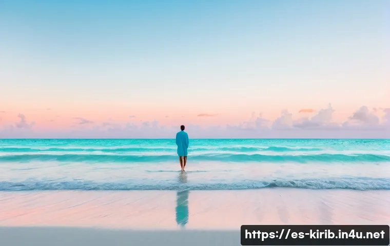 키리바시 일출과 일몰 명소 - A serene dawn at Tarawa beach in Kiribati featuring pristine white sand and calm turquoise waters re...
