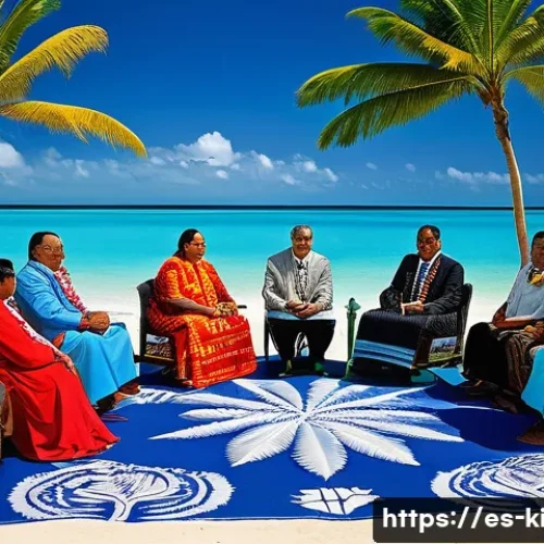 Home 33 키리바시의 국제 관계 - A vibrant diplomatic meeting scene on a tropical island setting representing Kiribati, featuring div...