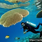 Home 20 키리바시 다이빙 추천 장소 - A vibrant underwater scene showcasing the coral reefs of Tarawa, Kiribati, filled with colorful hard...
