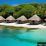 Home 23 키리바시 관광 산업의 미래 - A vibrant coastal village in Kiribati showcasing sustainable tourism practices: traditional thatched...